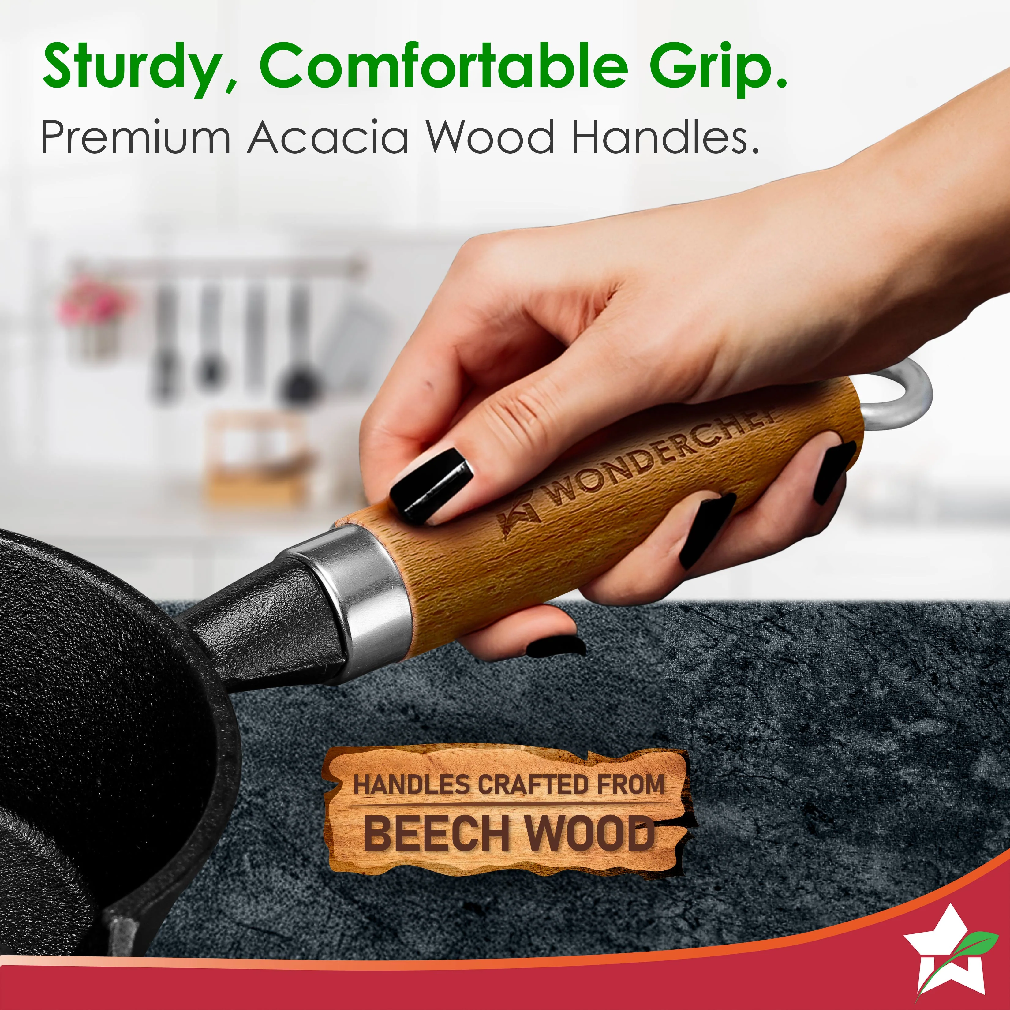 Ferro Light-weight Cast-iron Tadka Pan for Tempering, 40% Lighter, Pre-seasoned with 100% Vegetable Oil, Chemical-free, Induction-friendly, Long Cool-touch Wood Handles, 10-Yr Warranty - Image 6