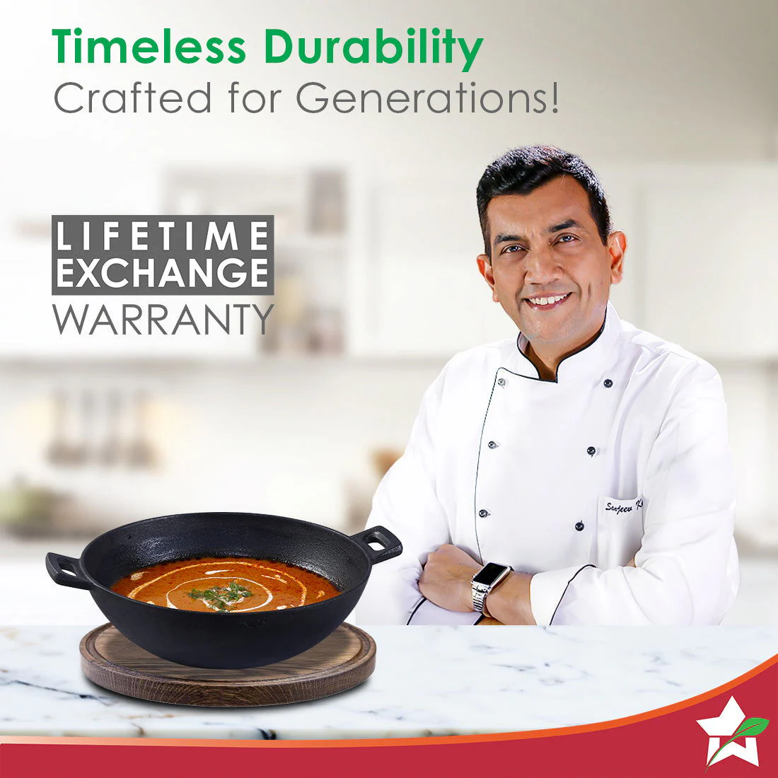 Forza 30cm Cast-iron Kadhai, Pre-Seasoned Cookware, Induction Friendly, 3.35L, 3.8mm - Image 3