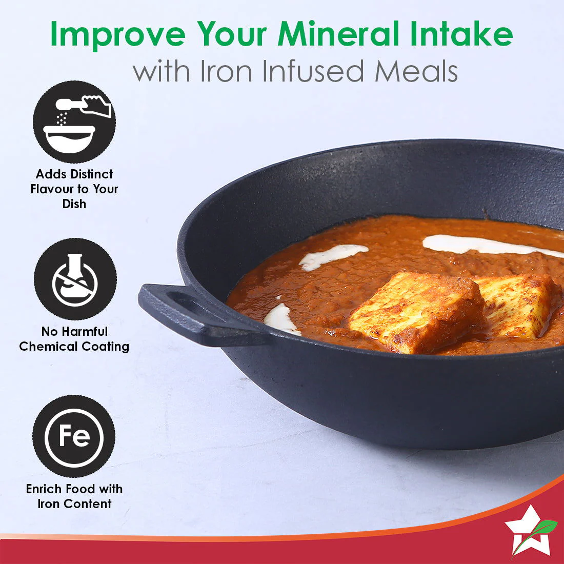 Forza 30cm Cast-iron Kadhai, Pre-Seasoned Cookware, Induction Friendly, 3.35L, 3.8mm - Image 4