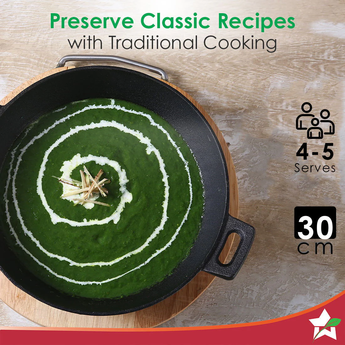 Forza 30cm Cast-iron Kadhai, Pre-Seasoned Cookware, Induction Friendly, 3.35L, 3.8mm - Image 8
