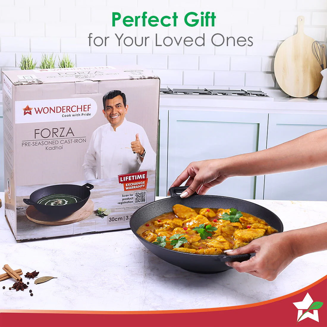 Forza 30cm Cast-iron Kadhai, Pre-Seasoned Cookware, Induction Friendly, 3.35L, 3.8mm - Image 9
