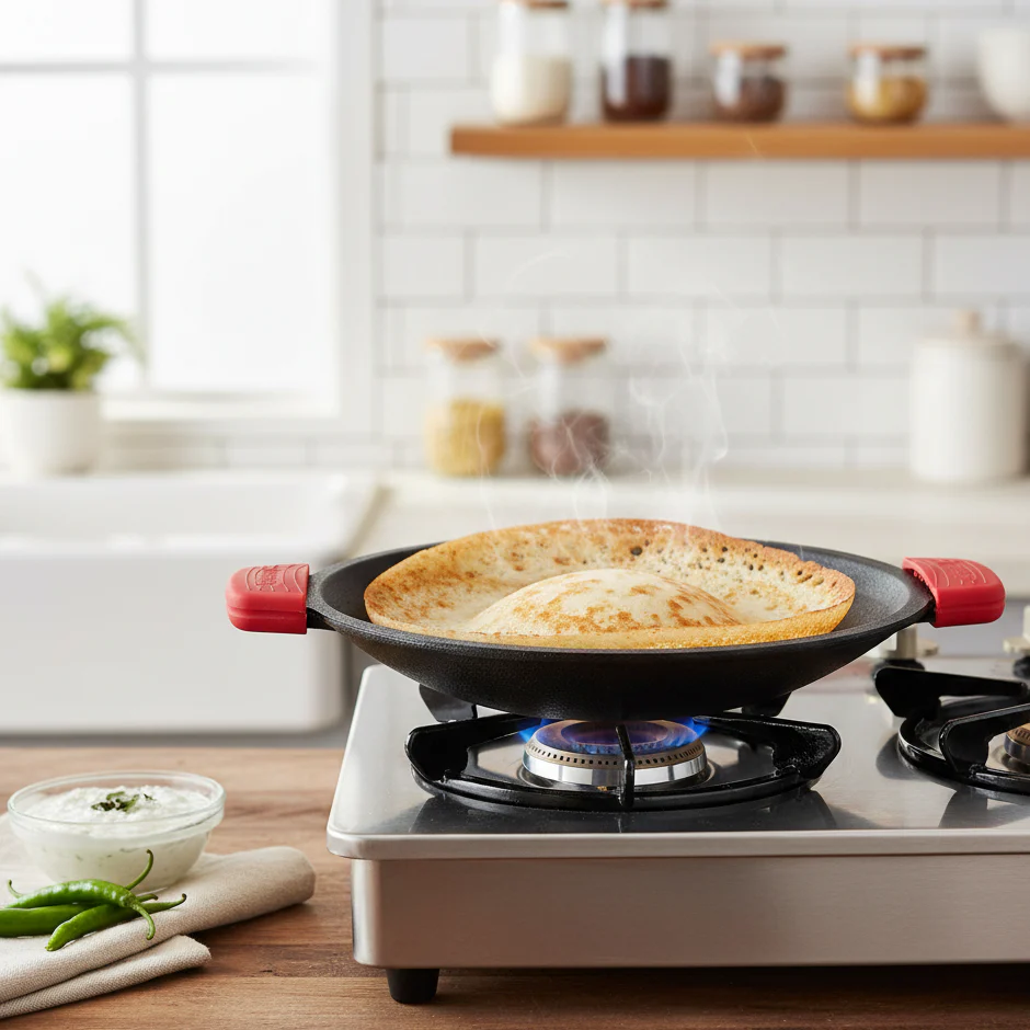 Forza Cast-iron Appachetty | 20cm | Made from Heavy-duty Cast-iron | For Appams, Dosas, Rotis | Naturally Non-stick | Uniform Heating, Slow Cooking | Chemical-free | Lifetime Warranty