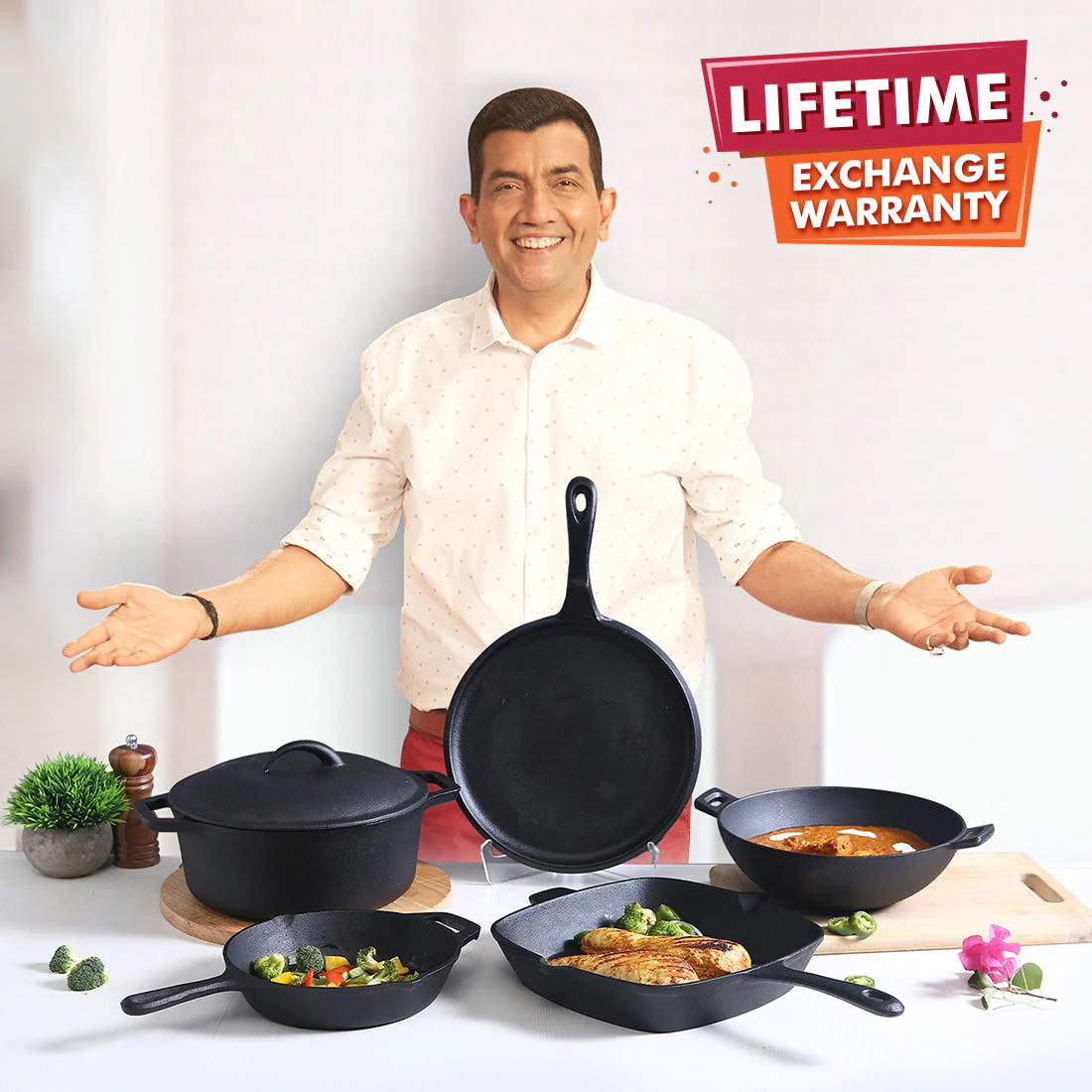 Forza 25 cm Cast-Iron Casserole with Lid | Pre-Seasoned Cookware | Induction Friendly | 4.7 L | 3.8 mm with Lifetime Exchange Warranty - Image 3