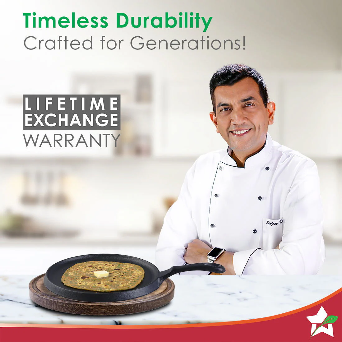 Forza Cast-Iron 25 cm Dosa Tawa Pan | Pre-Seasoned Cookware | Induction Friendly | 3.8 mm| With Lifetime Exchange Warranty - Image 2