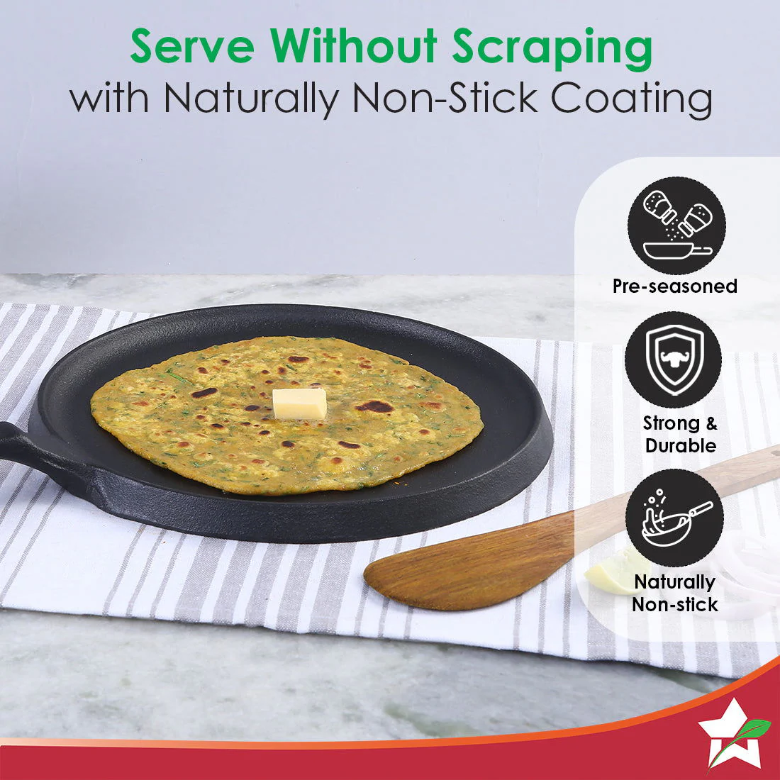 Forza Cast-Iron 25 cm Dosa Tawa Pan | Pre-Seasoned Cookware | Induction Friendly | 3.8 mm| With Lifetime Exchange Warranty - Image 5