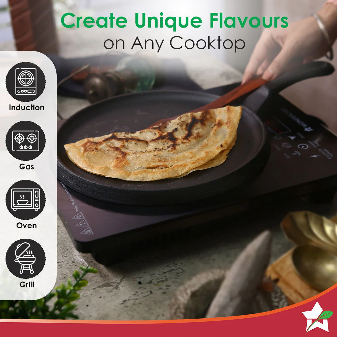Forza Cast-Iron 25 cm Dosa Tawa Pan | Pre-Seasoned Cookware | Induction Friendly | 3.8 mm| With Lifetime Exchange Warranty - Image 7