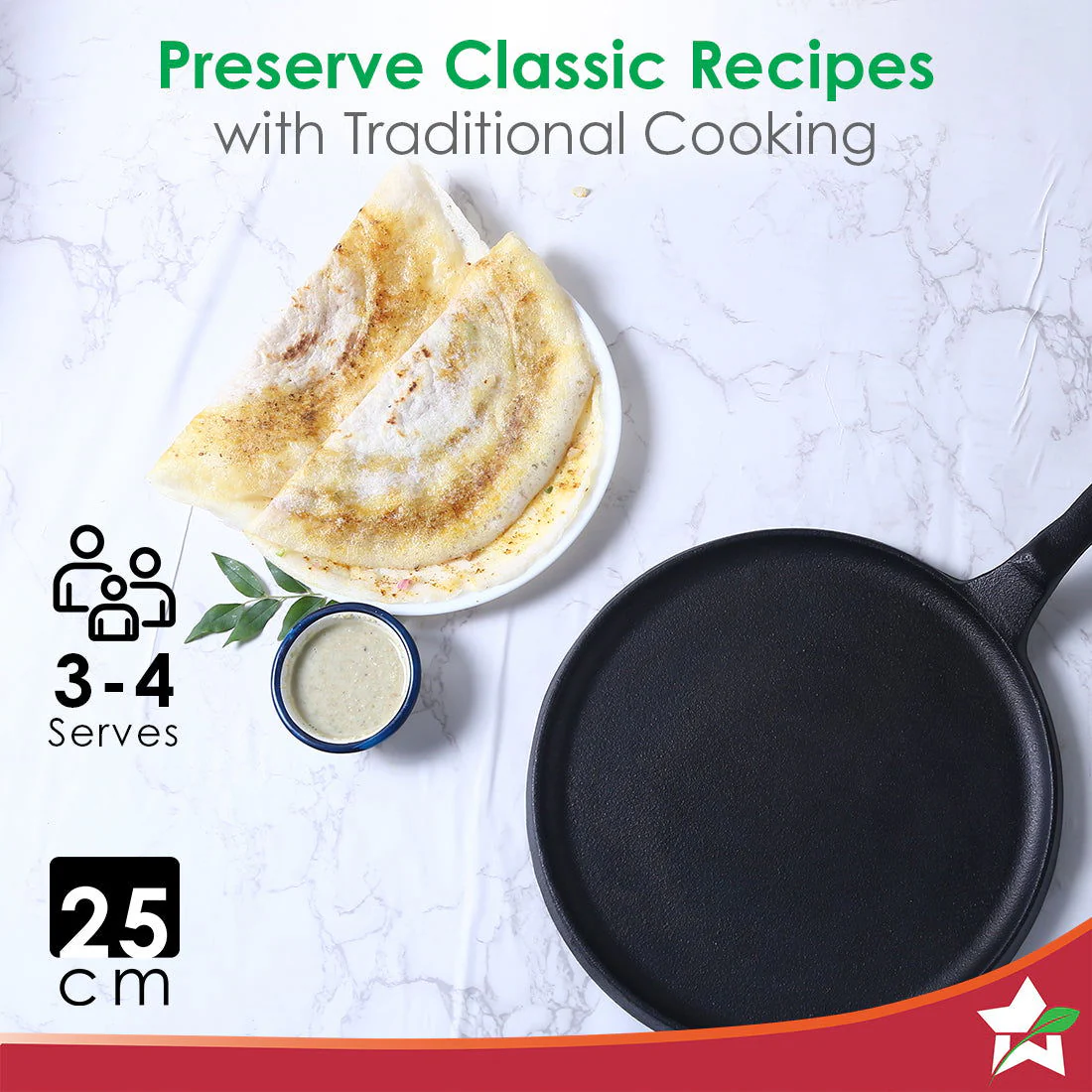 Forza Cast-Iron 25 cm Dosa Tawa Pan | Pre-Seasoned Cookware | Induction Friendly | 3.8 mm| With Lifetime Exchange Warranty - Image 8