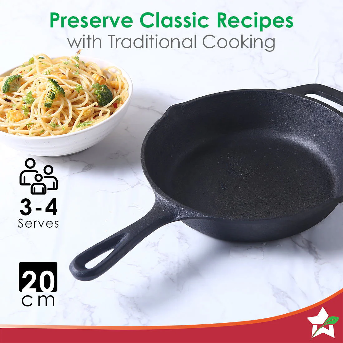 Forza Cast-Iron 20 cm Fry Pan, Pre-Seasoned Cookware, Induction Friendly, 3.8mm - Image 9