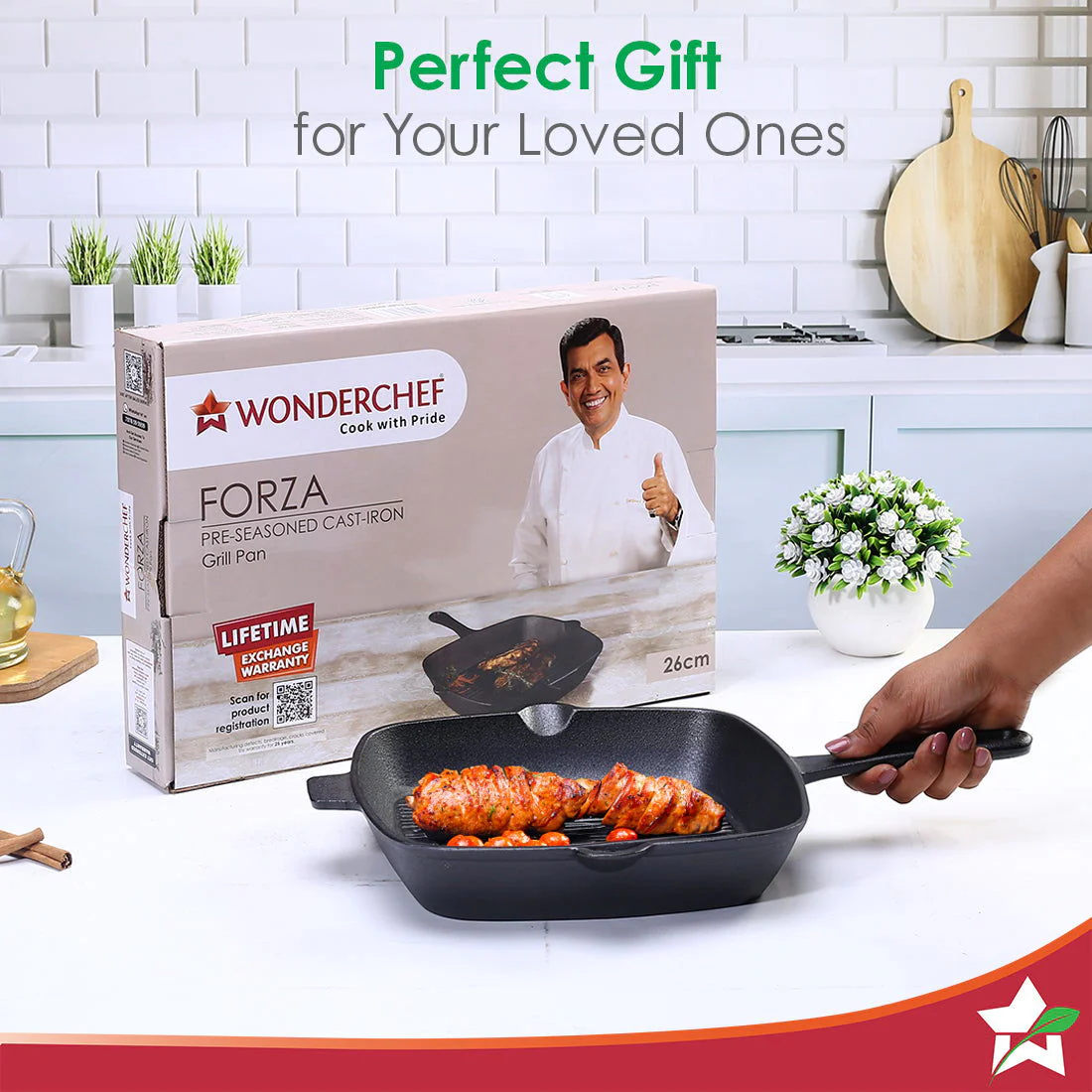 Forza Cast-iron 26 cm Grill Pan, Pre-Seasoned Cookware, Induction Friendly, 3.8 mm - Image 10