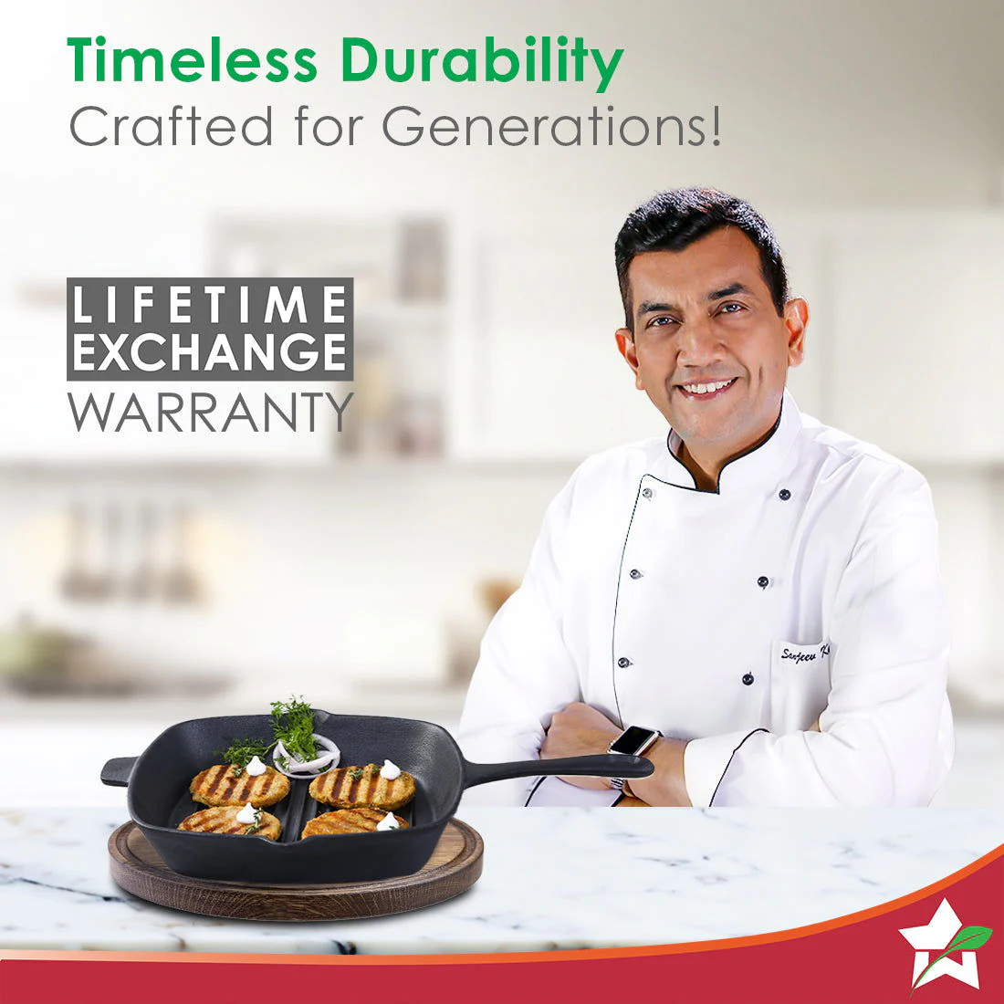 Forza Cast-iron 26 cm Grill Pan, Pre-Seasoned Cookware, Induction Friendly, 3.8 mm - Image 3