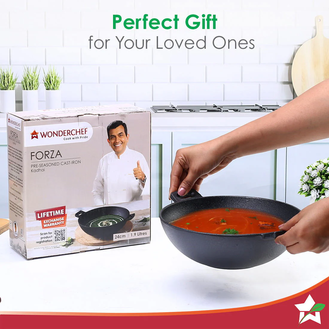 Forza 24 cm Cast-iron Kadhai, Pre-Seasoned Cookware, Induction Friendly, 1.9L, 3.8mm - Image 9