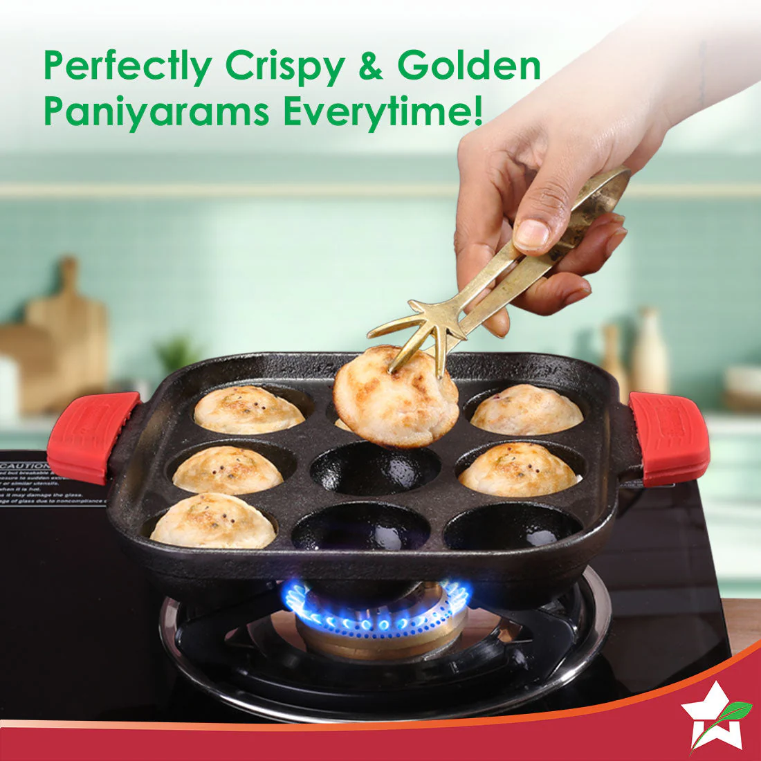 Forza Cast-iron Paniyarakal | Square | Made from Heavy-duty Cast-iron | For Paniyarams, Bondas | Naturally Non-stick | Uniform Heating, Slow Cooking | Chemical-free | Lifetime Warranty - Image 3