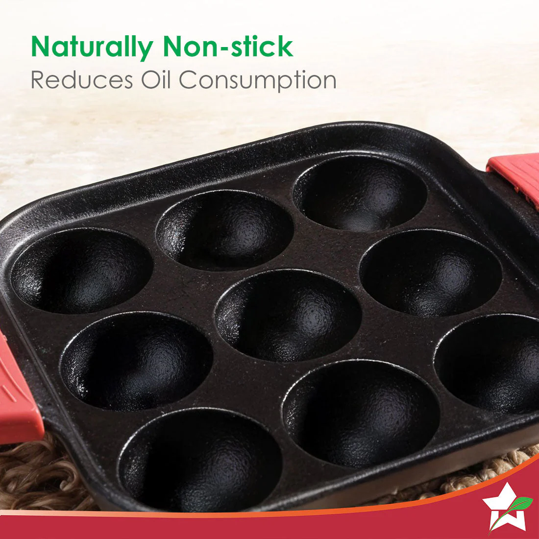 Forza Cast-iron Paniyarakal | Square | Made from Heavy-duty Cast-iron | For Paniyarams, Bondas | Naturally Non-stick | Uniform Heating, Slow Cooking | Chemical-free | Lifetime Warranty - Image 4