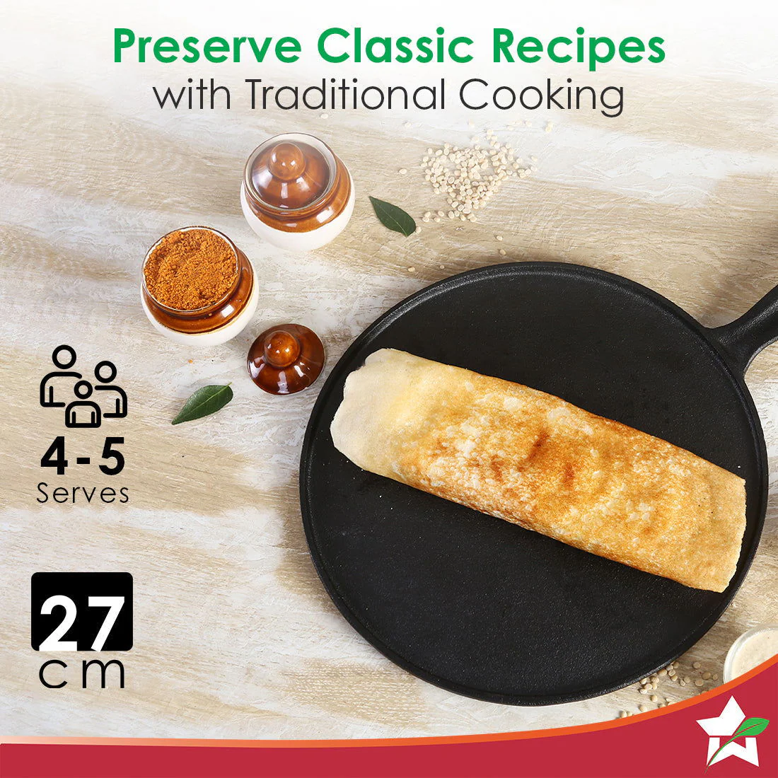Forza Cast-Iron 27 cm Dosa Tawa Pan | Pre-Seasoned Cookware | Induction Friendly | 4 mm | With Lifetime Exchange Warranty - Image 7