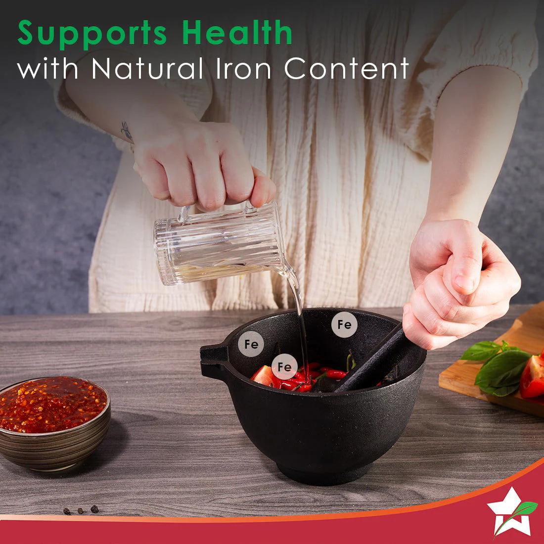 Forza pre-seasoned cast-iron mortar & pestle - Image 4