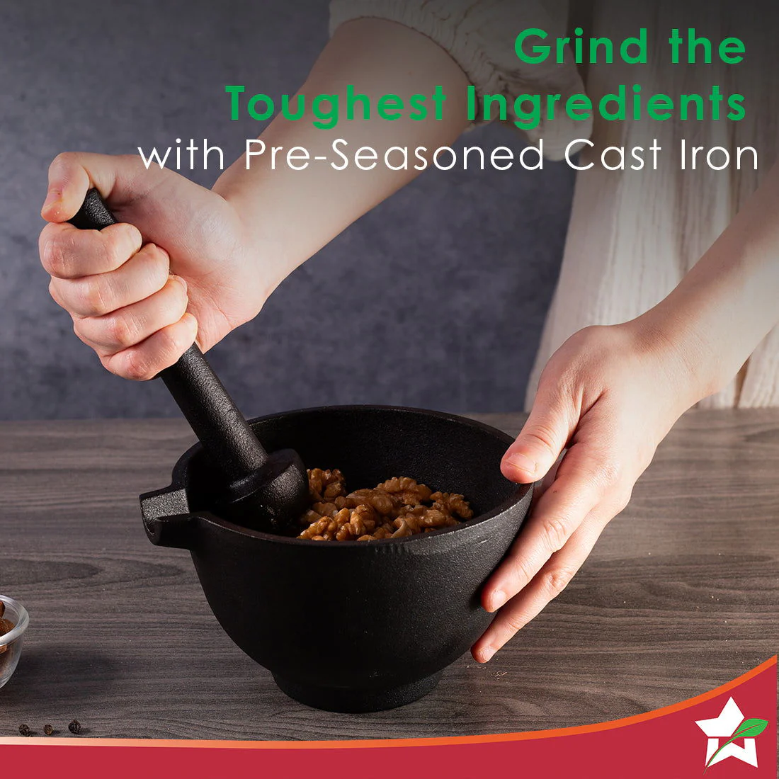 Forza pre-seasoned cast-iron mortar & pestle - Image 5