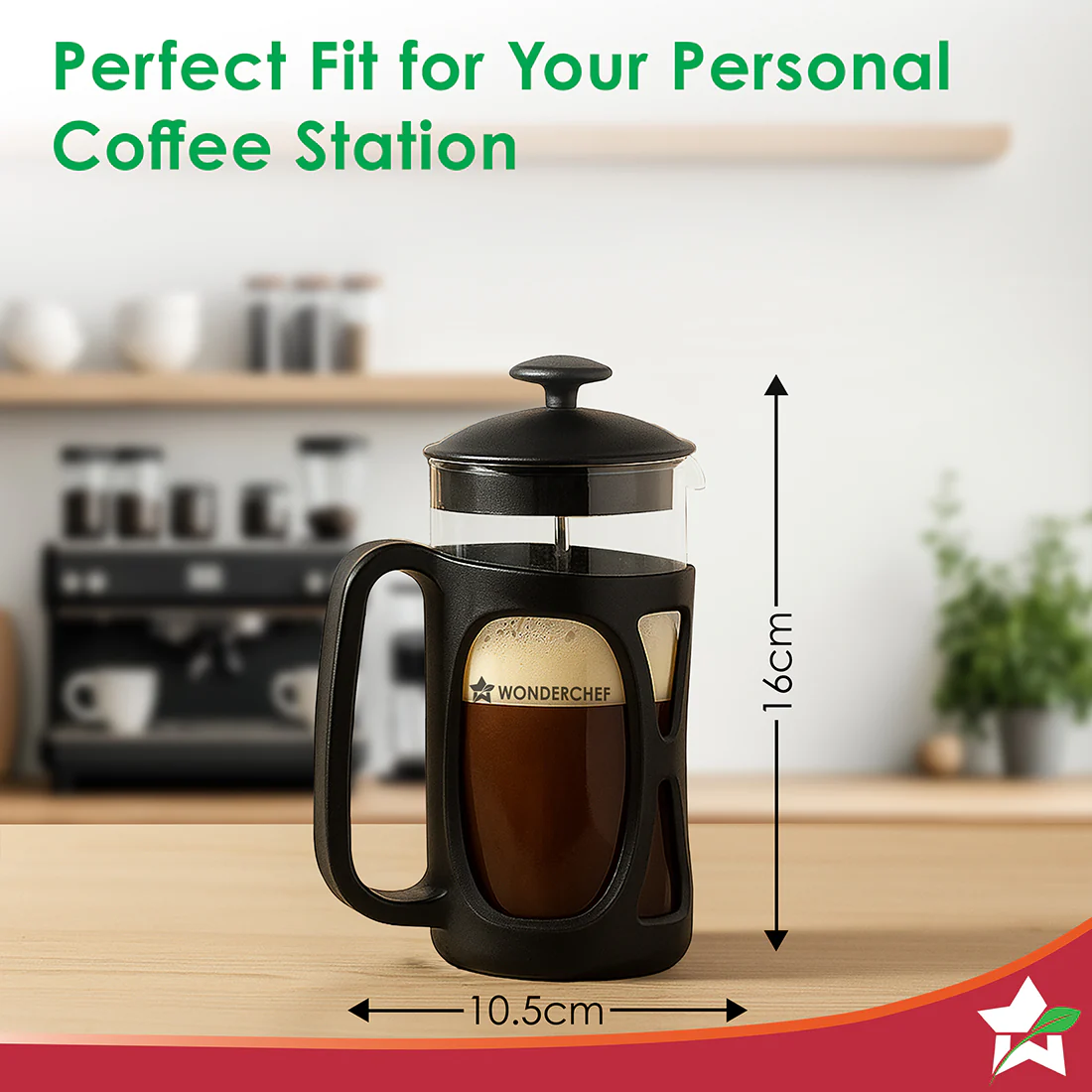 French Press Coffee & Tea Maker 350 ml | Premium Heat Resistant Borosilicate Glass Carafe | 4 Level Filtration System | Stainless Steel Plunger with Mesh | 1-2 Cups of Coffee | Brews in Just 3 Minutes | Black | 1 Year Warranty - Image 3