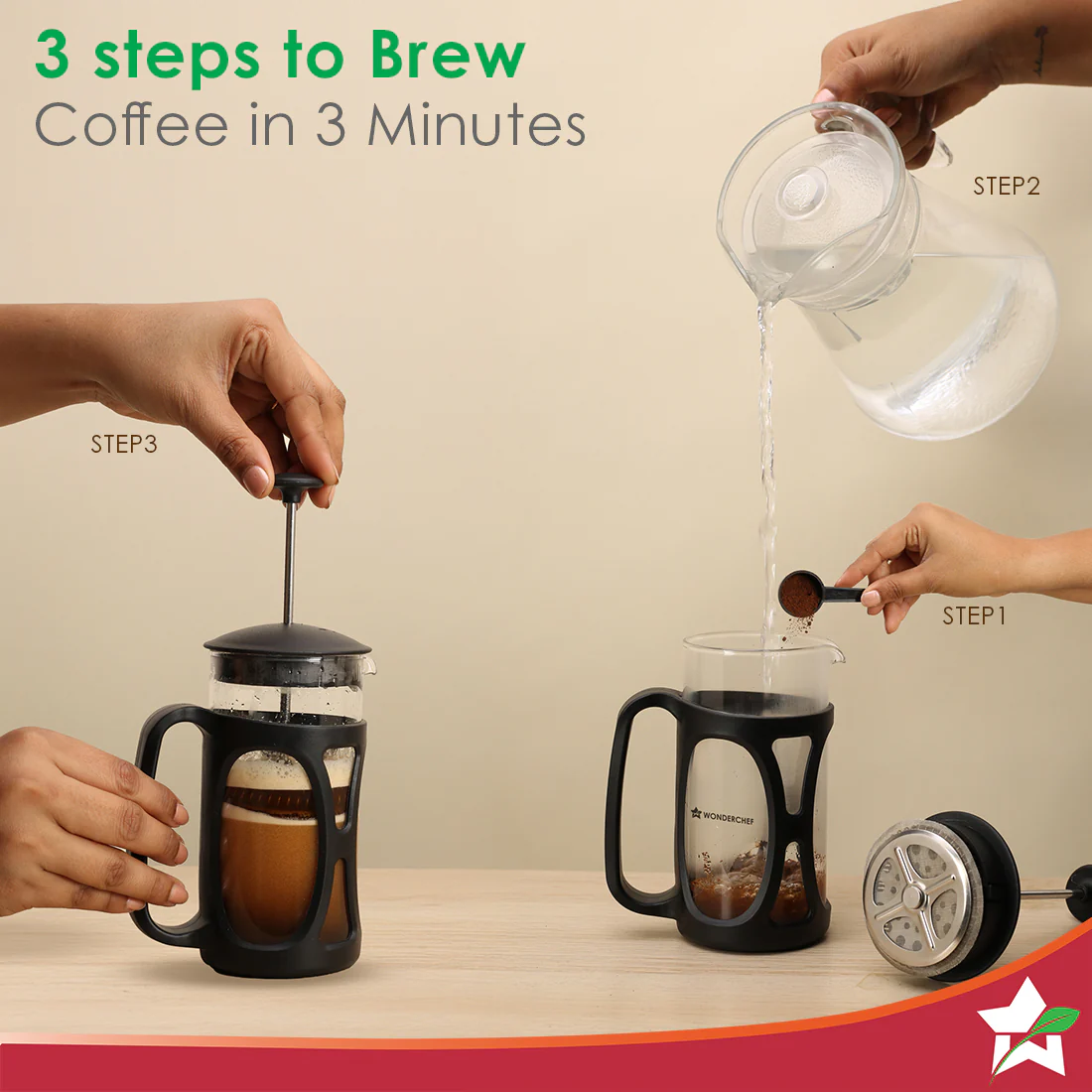 French Press Coffee Maker & Milk Frother Gift Combo | Brew in 3 Mins | Heat Resistant Borosilicate Glass Carafe | Battery-Operated Frother for Coffee, Hot Chocolate, etc. - Image 4
