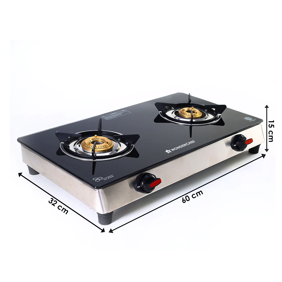 Galaxy 2 Burner Gas Stove | 1 Medium, 1 Small Wide Spaced Burners | Highly Efficient Tri-pin Brass Burners | Precise Flame Control | BIS Approved 6mm Toughened Glass Top | 2 Year Warranty - Image 3