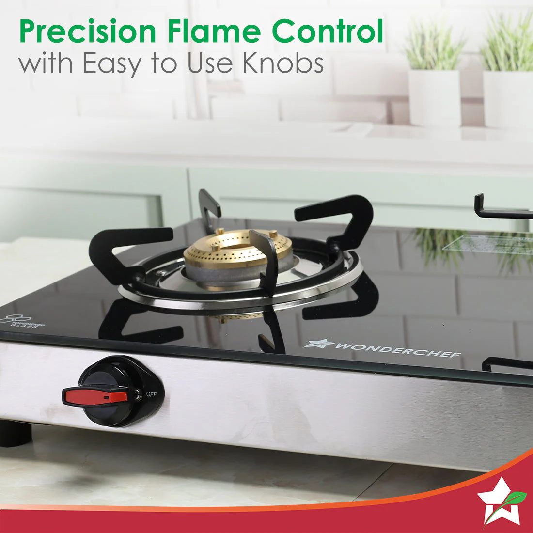 Galaxy 2 Burner Gas Stove | 1 Medium, 1 Small Wide Spaced Burners | Highly Efficient Tri-pin Brass Burners | Precise Flame Control | BIS Approved 6mm Toughened Glass Top | 2 Year Warranty - Image 6