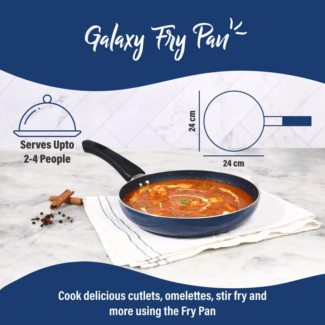 Galaxy Fry Pan 24 cm, 1.3 litres, Midnight Blue, 2 Years Warranty - Image 3