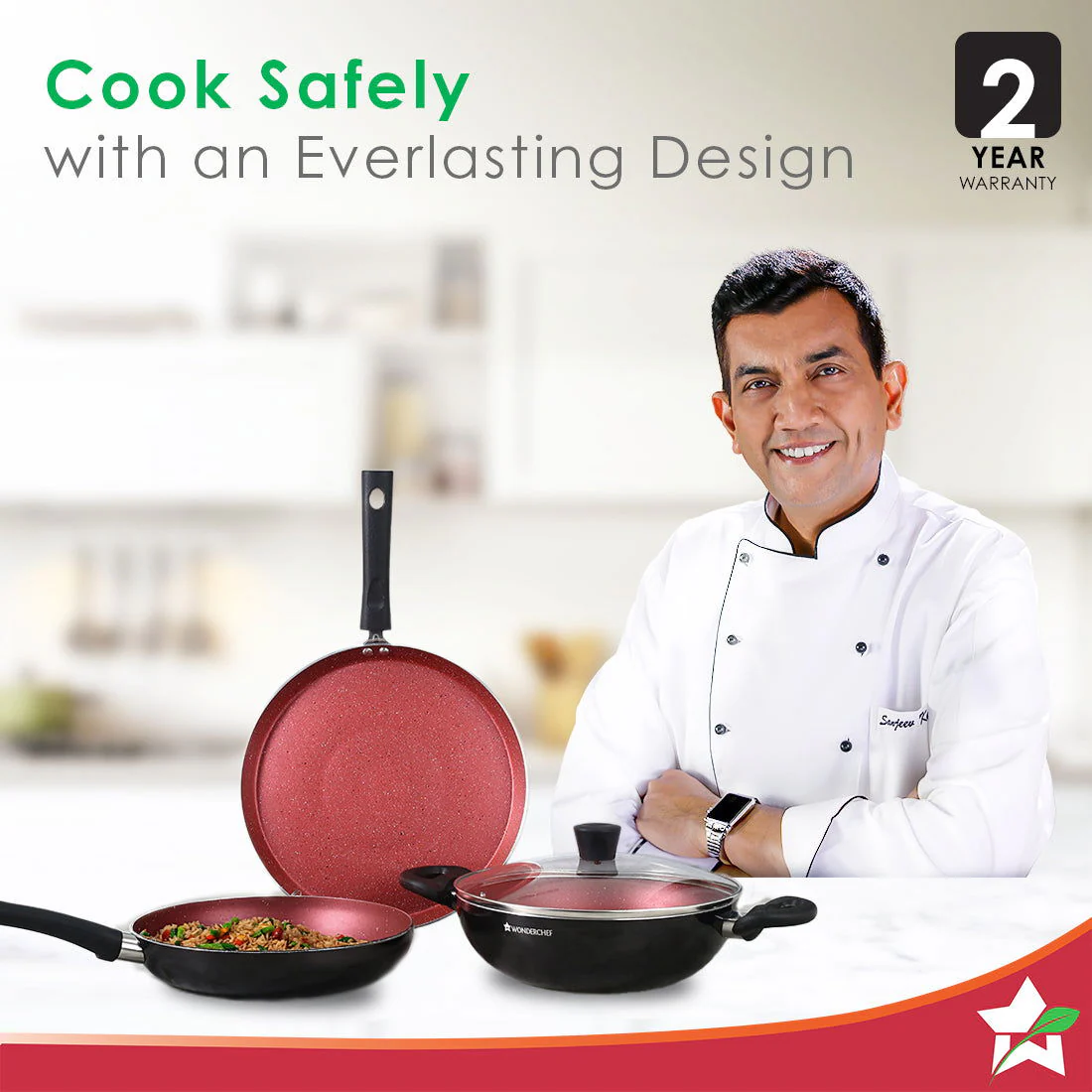 Galaxy Cookware 4 Piece Set | Kadhai with Lid, Fry Pan, Dosa Tawa | Induction Friendly | Cool Touch Bakelite Handles | Pure Grade Aluminium| PFOA Free| 2 Years Warranty | Brick Red - Image 2