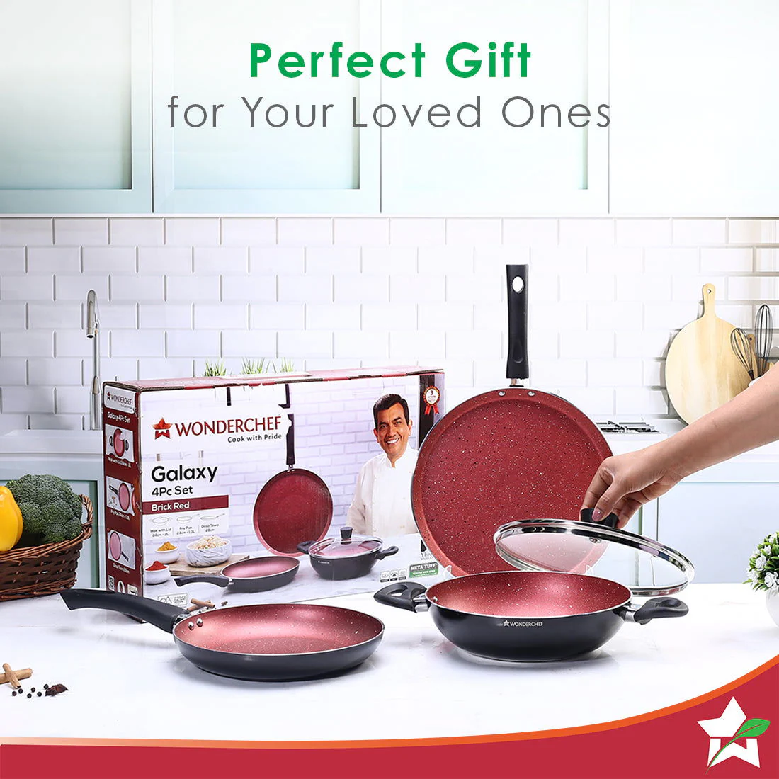 Galaxy Cookware 4 Piece Set | Kadhai with Lid, Fry Pan, Dosa Tawa | Induction Friendly | Cool Touch Bakelite Handles | Pure Grade Aluminium| PFOA Free| 2 Years Warranty | Brick Red - Image 4