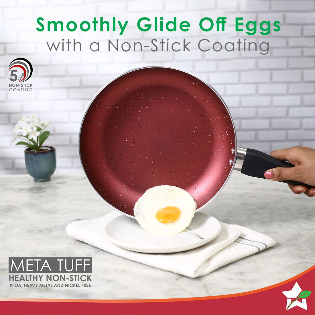 Galaxy Cookware 4 Piece Set | Kadhai with Lid, Fry Pan, Dosa Tawa | Induction Friendly | Cool Touch Bakelite Handles | Pure Grade Aluminium| PFOA Free| 2 Years Warranty | Brick Red - Image 6