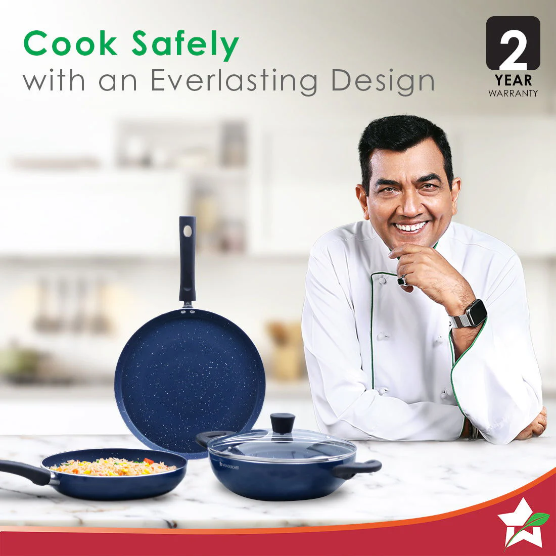 Galaxy Cookware 4 Piece Set | 24 cm Kadhai with Lid, 24 cm Fry Pan, 28 cm Dosa Tawa | Induction Friendly | Cool Touch Bakelite Handles | Pure Grade Aluminium| PFOA Free| 2 Years Warranty | Midnight Blue - Image 3