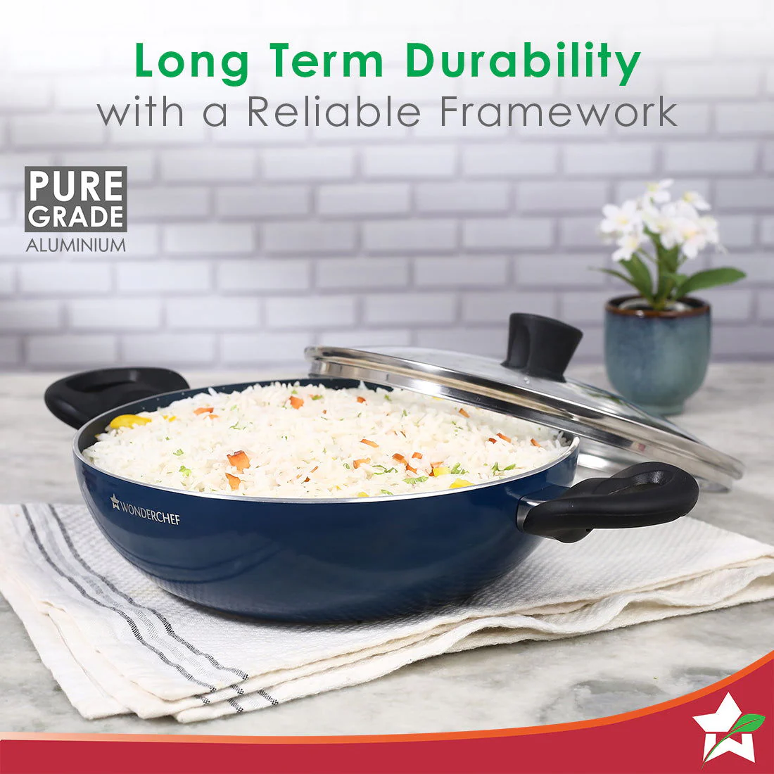 Galaxy Cookware 4 Piece Set | 24 cm Kadhai with Lid, 24 cm Fry Pan, 28 cm Dosa Tawa | Induction Friendly | Cool Touch Bakelite Handles | Pure Grade Aluminium| PFOA Free| 2 Years Warranty | Midnight Blue - Image 6