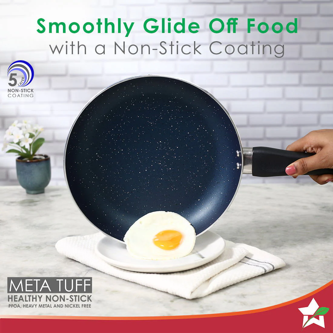 Galaxy Cookware 4 Piece Set | 24 cm Kadhai with Lid, 24 cm Fry Pan, 28 cm Dosa Tawa | Induction Friendly | Cool Touch Bakelite Handles | Pure Grade Aluminium| PFOA Free| 2 Years Warranty | Midnight Blue - Image 7