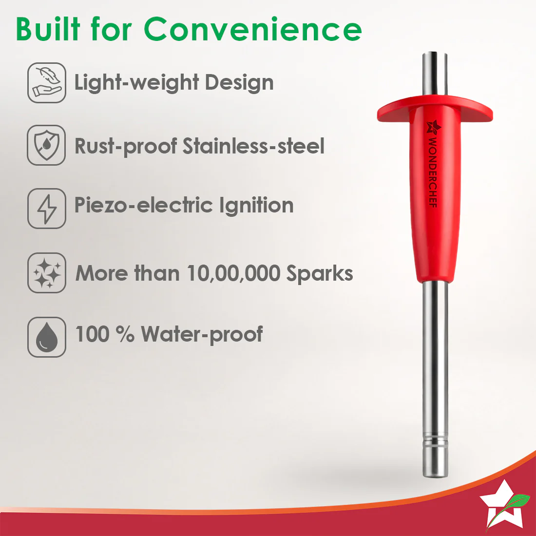 Stainless Steel Gas Igniter, Long Lasting, Rust Proof, Unbreakable, Soft & Long Grip, Red Colour - Image 5