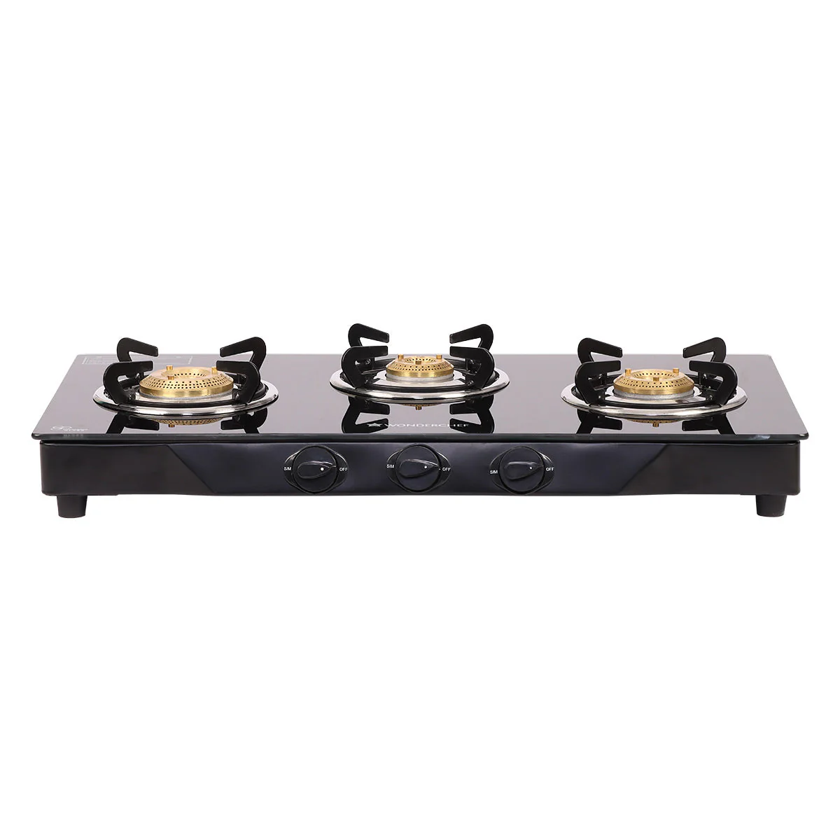 Glory 3 Burner Glass Gas Stove, Black 8mm Toughened Glass with 2 Years Warranty, Ergonomic Knobs, Stainless Steel Drip Tray, Manual Ignition Gas Stove