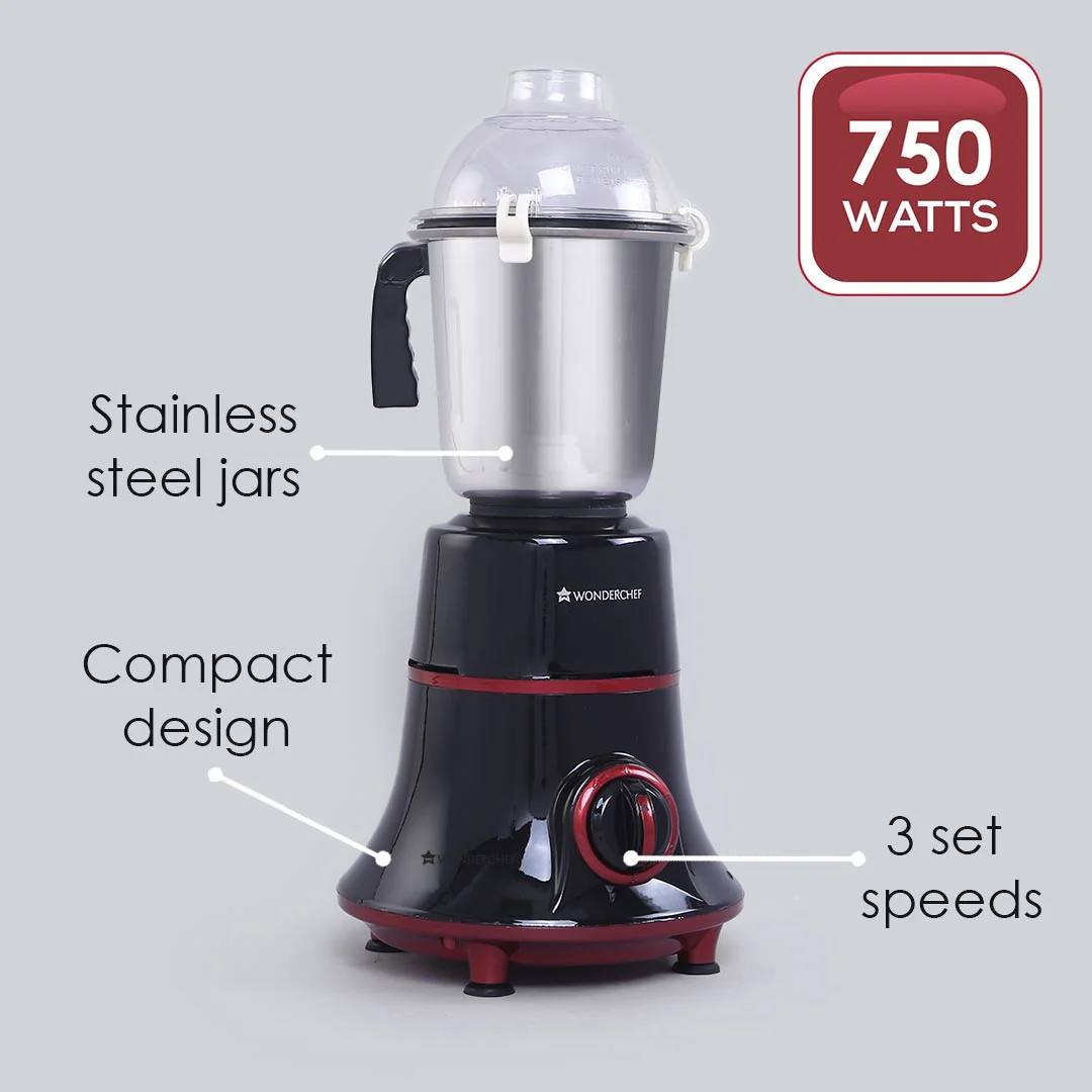 Glory Mixer Grinder, 750 W with 4 Stainless Steel Jars and Anti-rust Stainless Steel Blades, Ergonomic Handles, 5 Years Warranty on Motor - Image 2