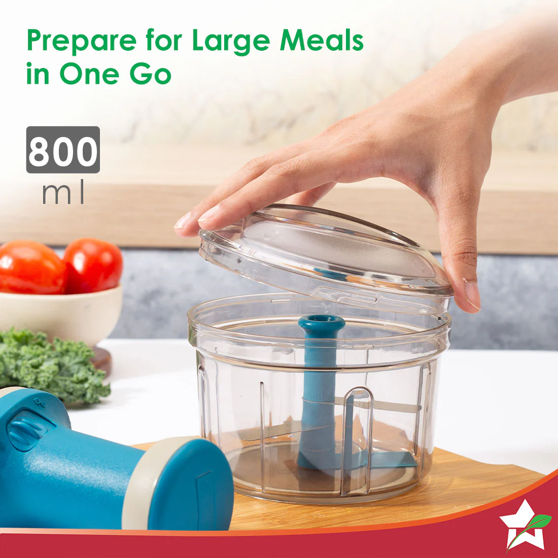 Glory Push Chopper | 800 ml | 3 Stainless Steel Blades | Anti-Slip Silicone | Air Tight Lid | Silicone Supported Base | Efficient String Mechanism | Transparent Jar | Safety Locking Mechanism | Easy to Clean | 1 Year Warranty - Image 6
