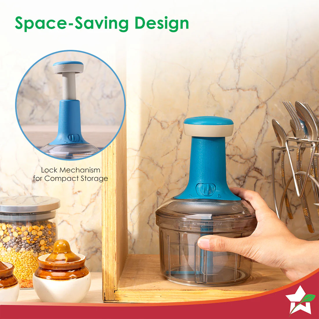 Glory Push Chopper | 800 ml | 3 Stainless Steel Blades | Anti-Slip Silicone | Air Tight Lid | Silicone Supported Base | Efficient String Mechanism | Transparent Jar | Safety Locking Mechanism | Easy to Clean | 1 Year Warranty - Image 7