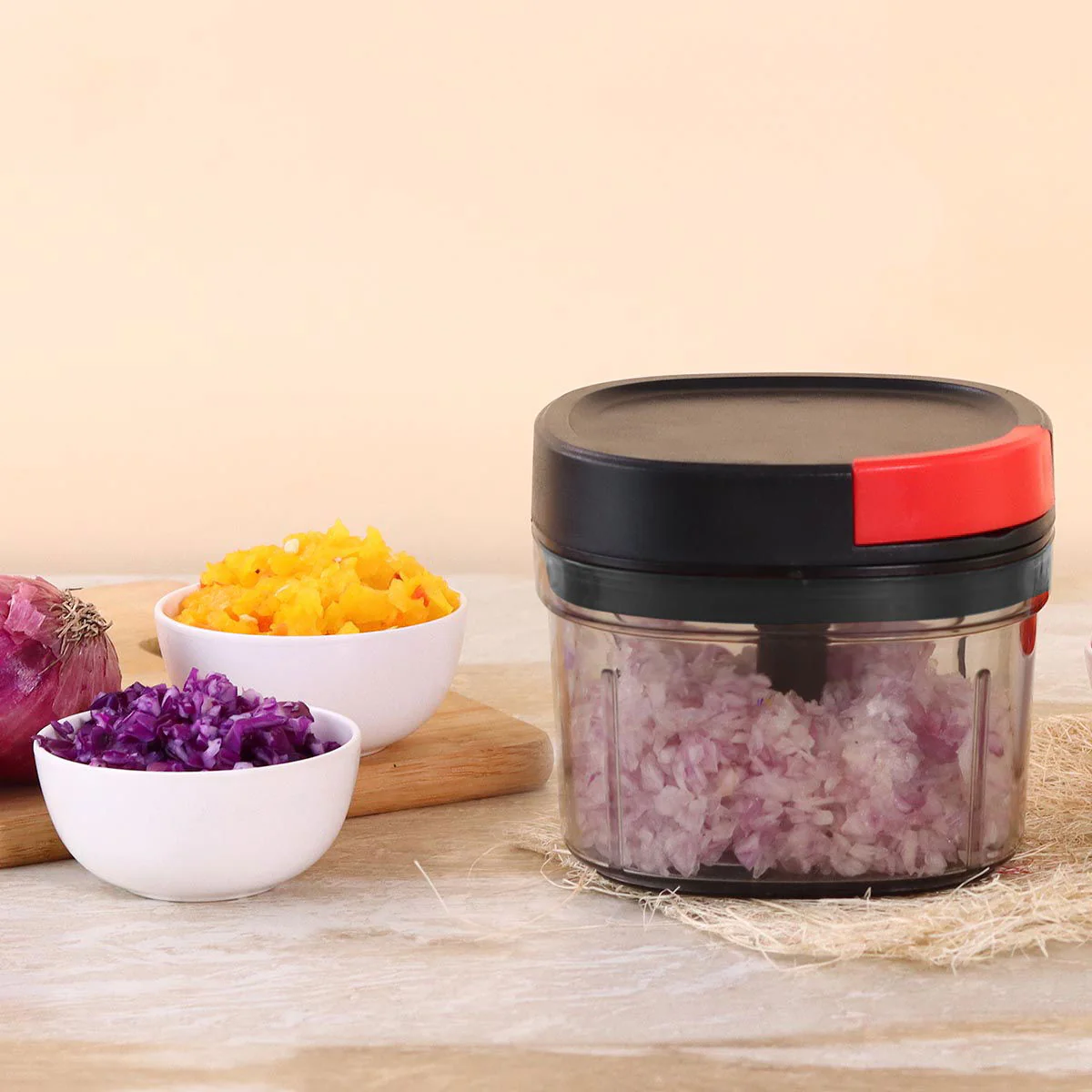 Glory String Chopper with 3 Sharp Stainless Steel Blades 600 ml, Anti Slip Silicone, Compact, Air tight lid, 1 Year Warranty - Image 2