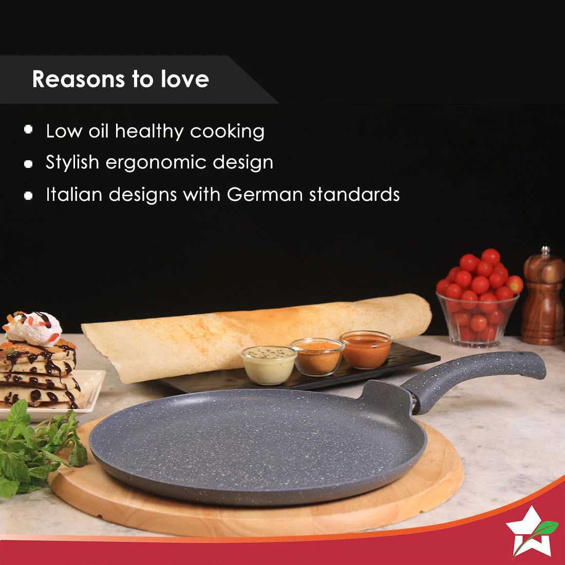 Wonderchef Renewed Granite 24cm Non-Stick Dosa Tawa | Induction Bottom | Soft-Touch Handles | Virgin Grade Aluminium | 3.5mm Thick | PFOA/Heavy Metals Free - Image 5