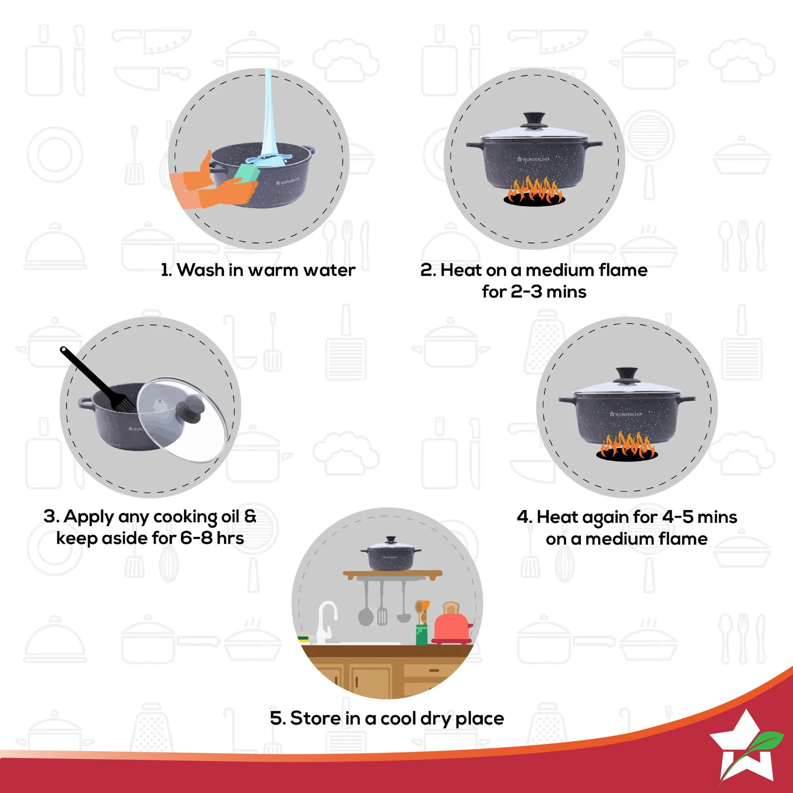 Granite Die-cast Non-stick Casserole Set, 6Pc (1150ML, 2000ML, 4500ML) With Lids, Induction Bottom, Soft Touch Handles, Pure Grade Aluminium, PFOA/Heavy Metal Free, 2 Years Warranty, Red - Image 5