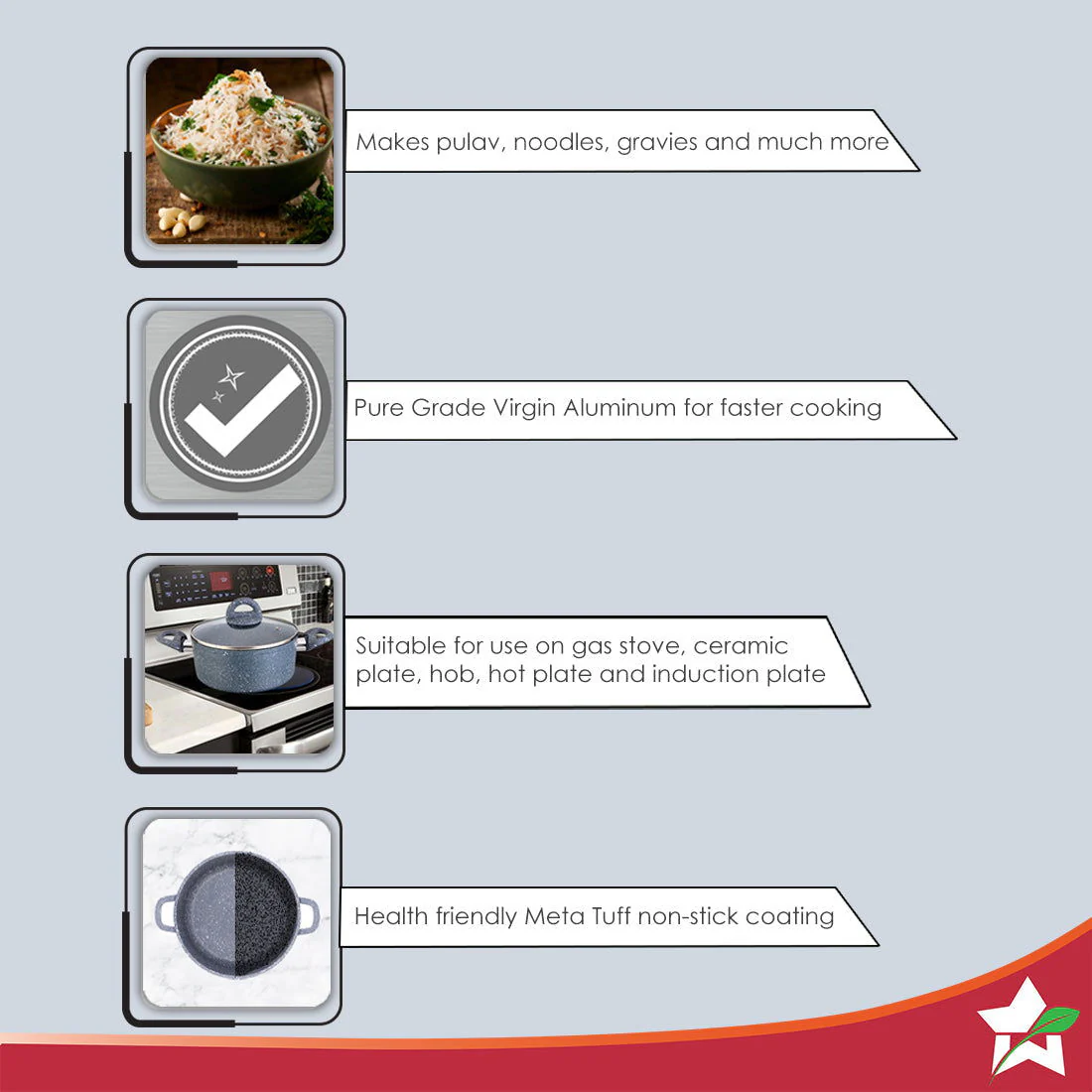 Wonderchef Renewed Granite Die-Cast Non-stick Casserole 24cm (without Lid) | Induction Bottom | Soft-touch Handles | Virgin Grade Aluminium | 3.5mm Thick | PFOA/Heavy Metals Free - Image 4