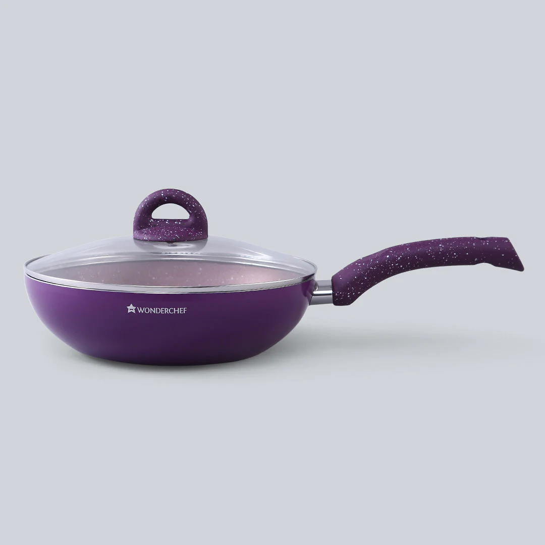 Granite Non-stick Cookware Set, 4Pc (Frying Pan With Lid, Wok, Dosa Tawa), Induction Bottom, Soft-Touch Handles, Pure Grade Aluminium, PFOA, 3.5mm, 2 Years Warranty, Purple - Image 10