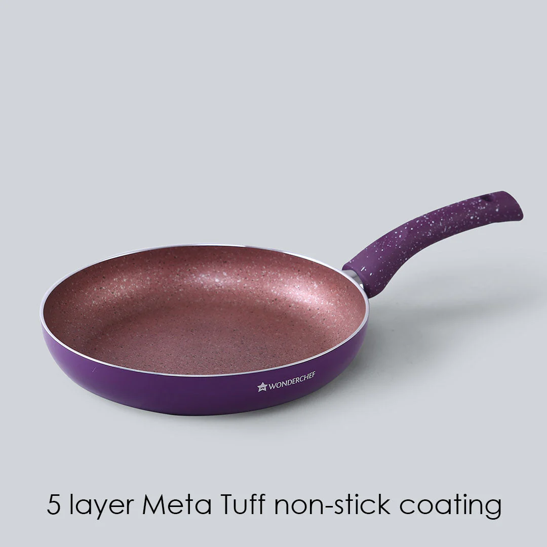 Granite Non-stick Cookware Set, 4Pc (Frying Pan With Lid, Wok, Dosa Tawa), Induction Bottom, Soft-Touch Handles, Pure Grade Aluminium, PFOA, 3.5mm, 2 Years Warranty, Purple - Image 5