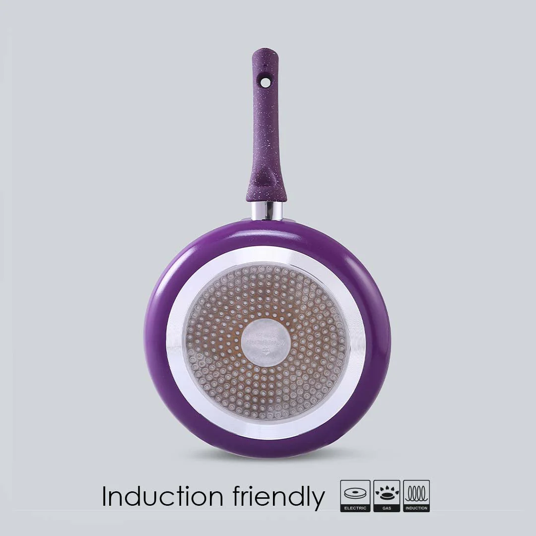 Granite Non-stick Cookware Set, 4Pc (Frying Pan With Lid, Wok, Dosa Tawa), Induction Bottom, Soft-Touch Handles, Pure Grade Aluminium, PFOA, 3.5mm, 2 Years Warranty, Purple - Image 7