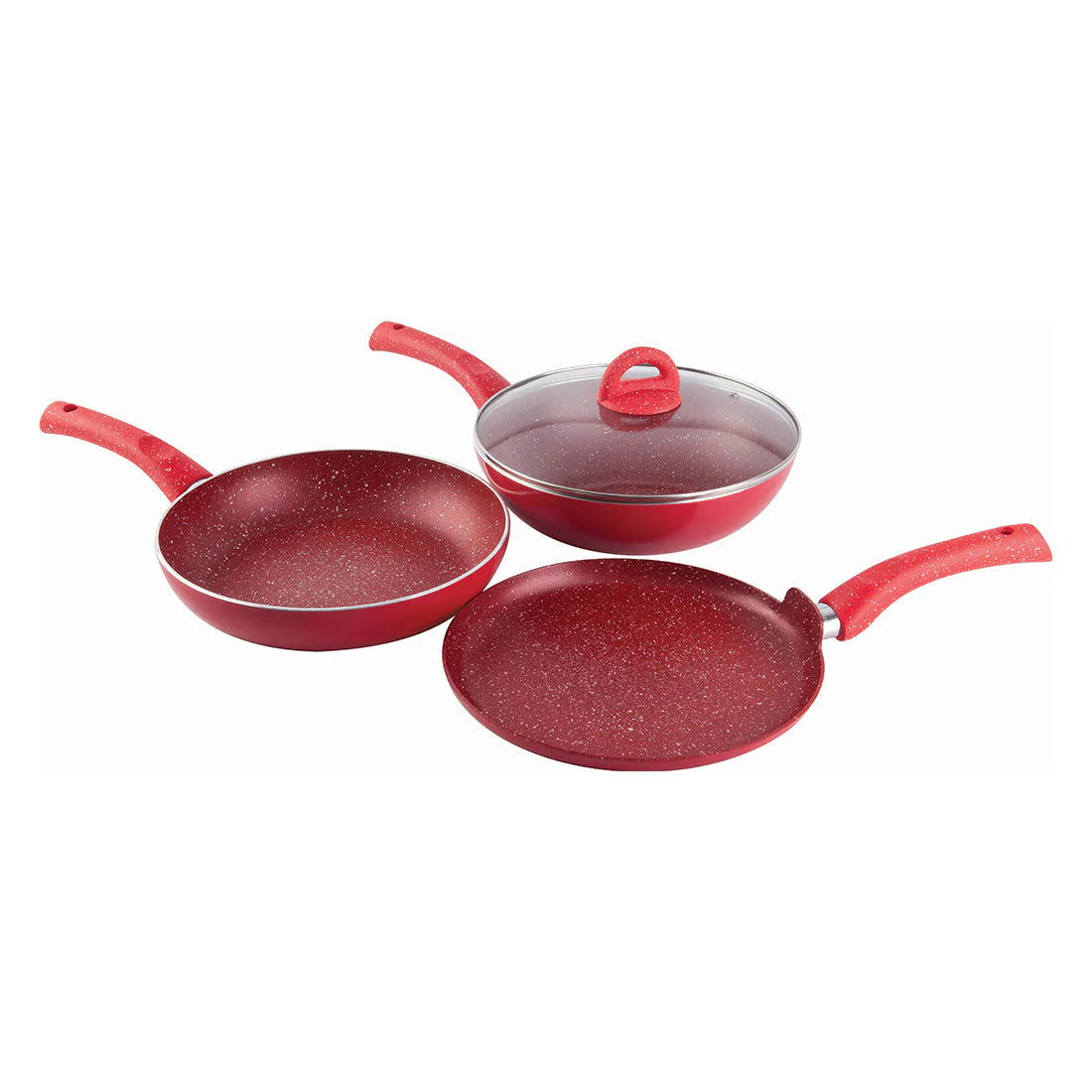 Granite Non-stick Cookware Set, 4Pc (Frying Pan With Lid, Wok, Dosa Tawa), Induction Bottom, Pure Grade Aluminium, PFOA, 3.5mm, 2 Years Warranty, Red - Image 4