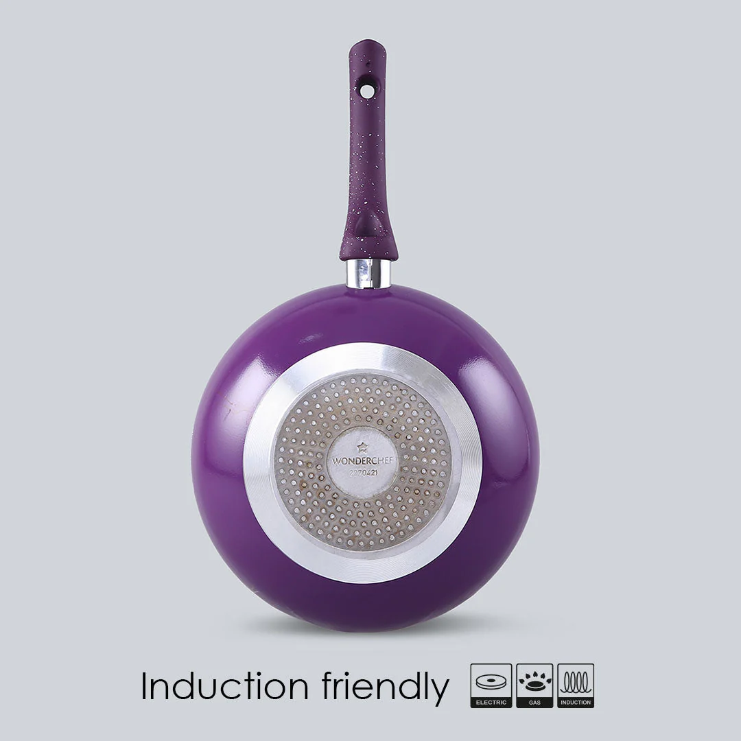 Granite Non-Stick Wok | Glass Lid | Induction Bottom | Soft-Touch Handles | Virgin Aluminium | PFOA and Heavy Metals Free | 3.5mm Thick| 24cm, 2.7 litres | 2 Year Warranty | Purple - Image 5