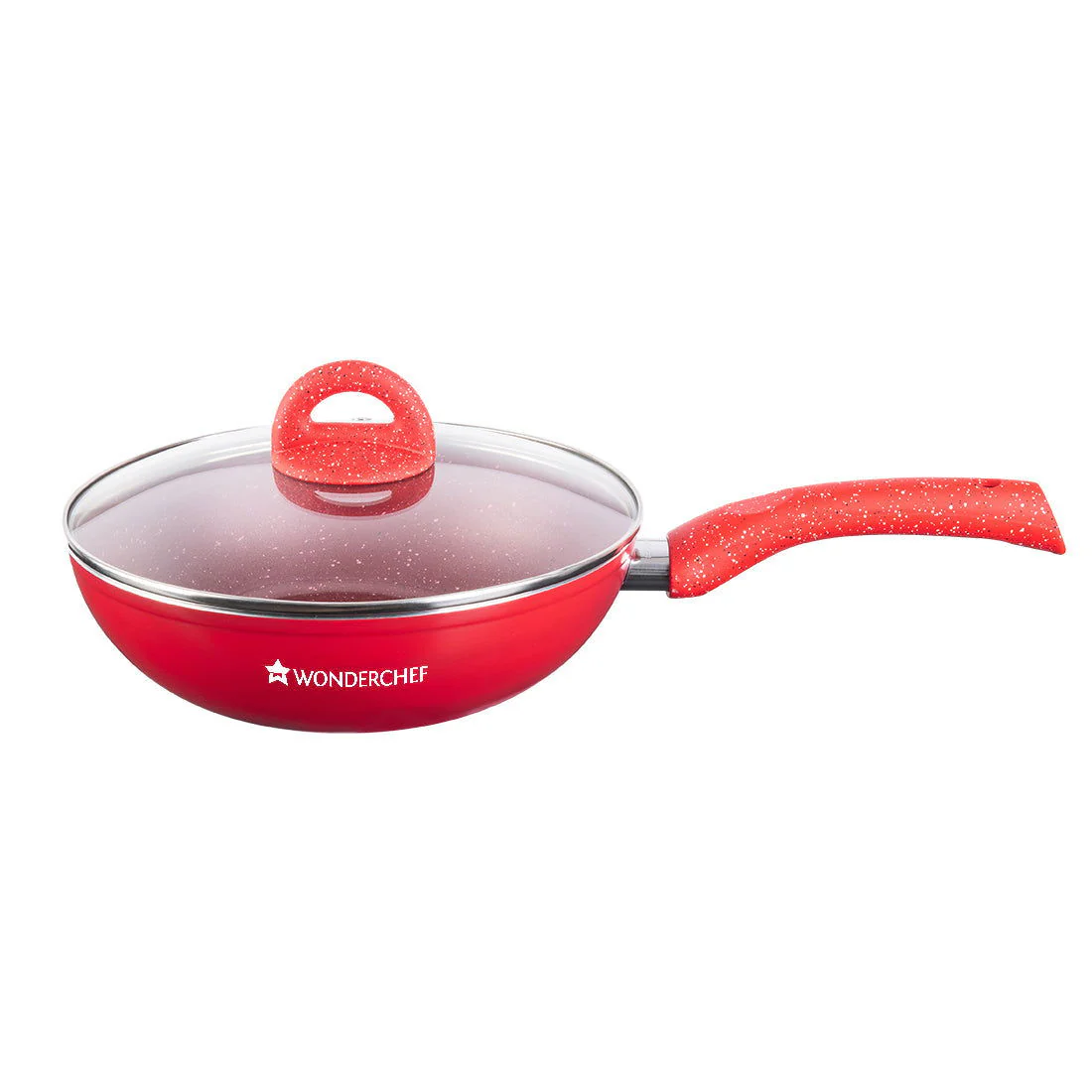 Granite Aluminium Non-stick Wok With Glass Lid, 24cm, 2.7L, 3.5mm, Red, Compatible On Hot Plate, Hobs, Gas Stove, Ceramic Plate And Induction, 2 Years Warranty - Image 3