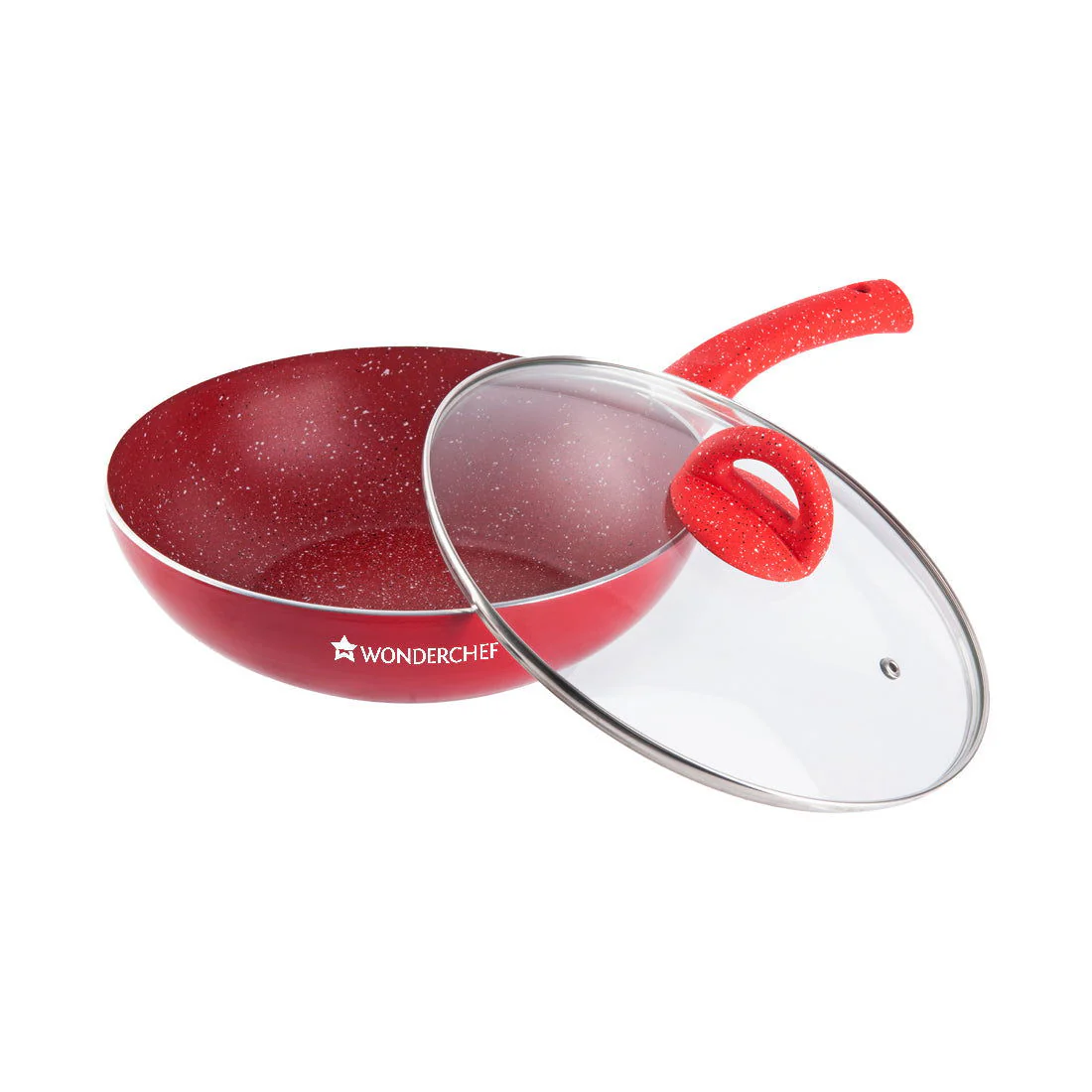 Granite Aluminium Non-stick Wok With Glass Lid, 24cm, 2.7L, 3.5mm, Red, Compatible On Hot Plate, Hobs, Gas Stove, Ceramic Plate And Induction, 2 Years Warranty - Image 6