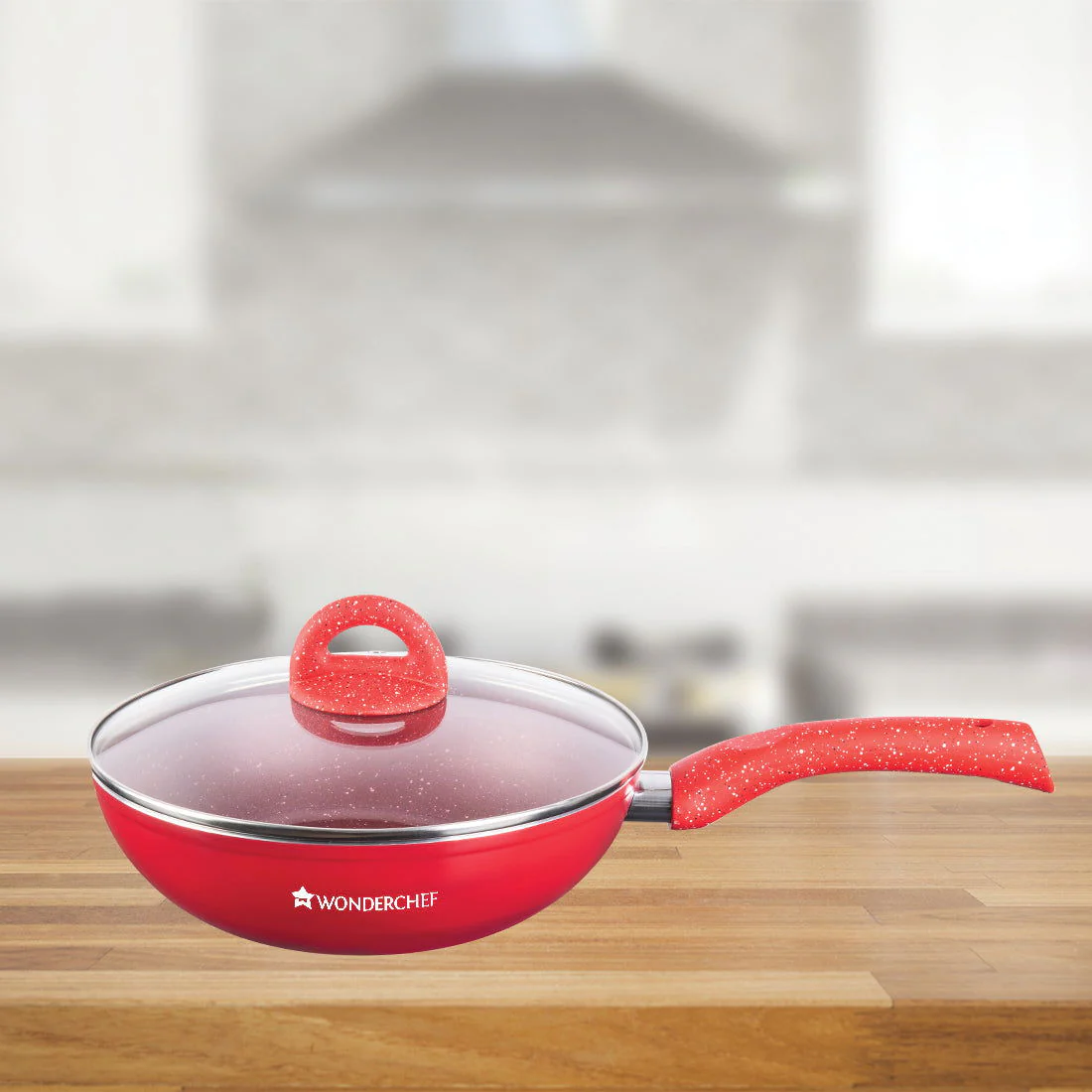 Granite Aluminium Non-stick Wok With Glass Lid, 24cm, 2.7L, 3.5mm, Red, Compatible On Hot Plate, Hobs, Gas Stove, Ceramic Plate And Induction, 2 Years Warranty - Image 7