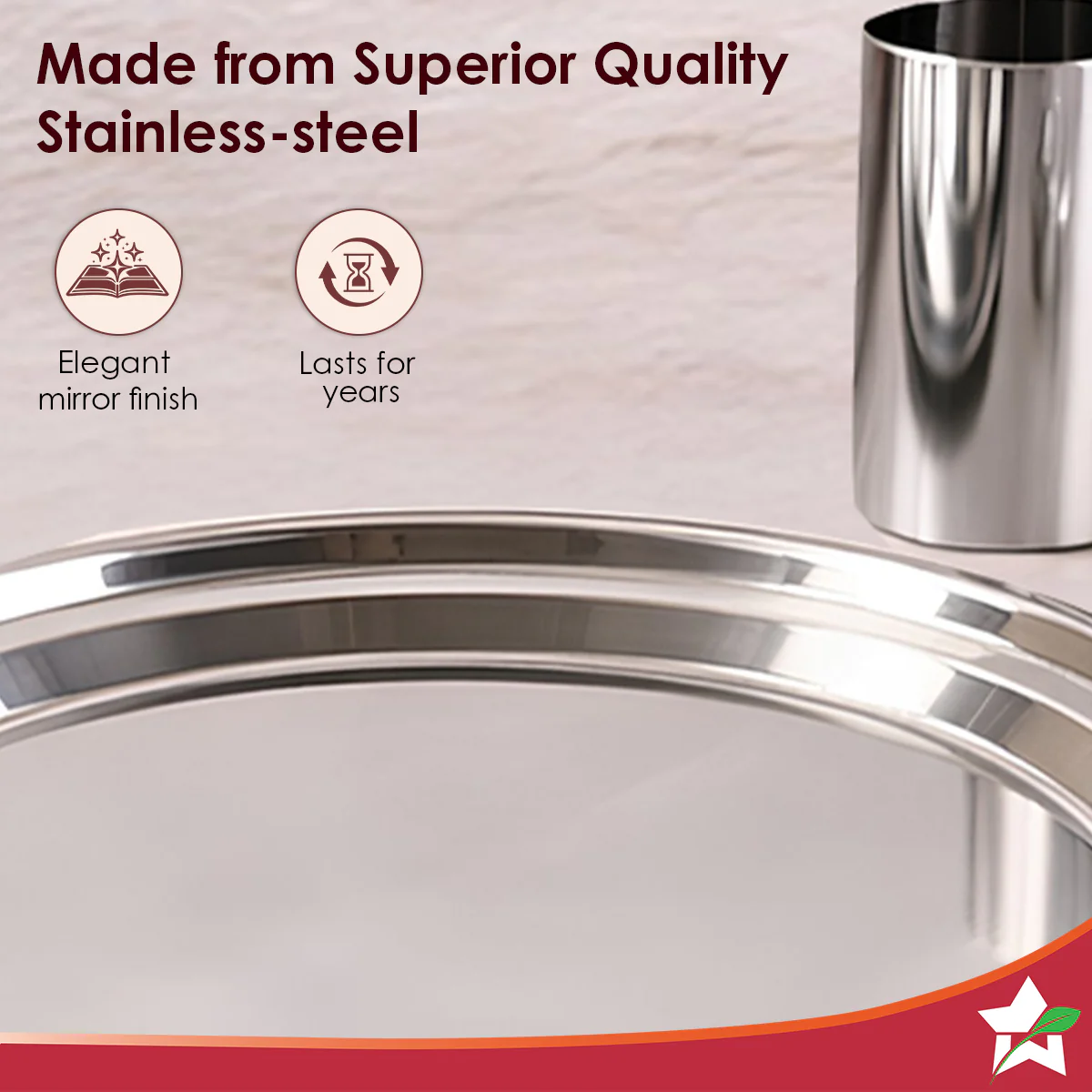 Harmony Premium Stainless-Steel Dinner & Pooja Gift Set | Plates, Bowls, Glasses, Spoons, Pooja Thali, Diya & Agarbatti Stand | Elegant Red Gift Box for Weddings, Festivals, Housewarmings - Image 5