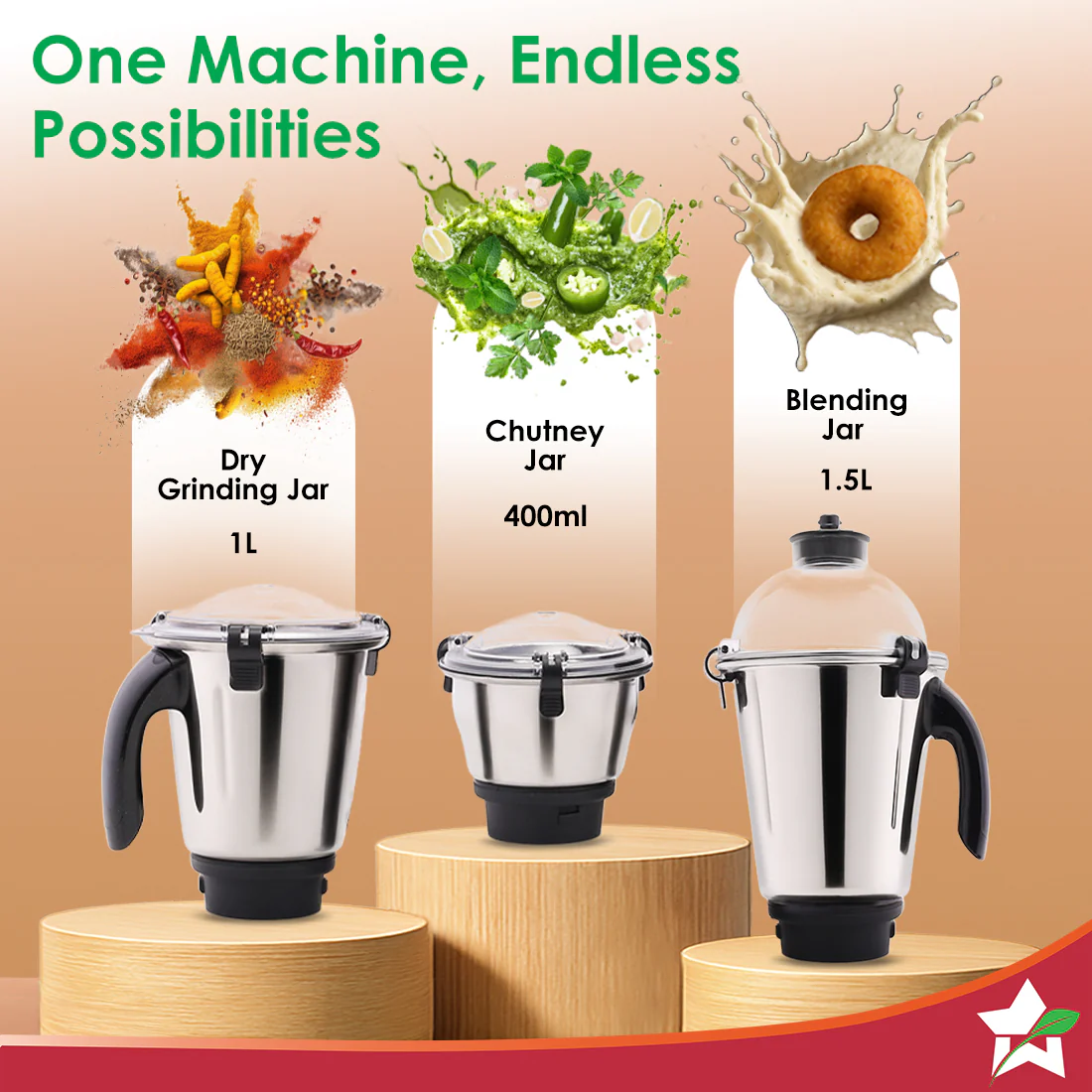 Hush BLDC Mixer Grinder | 3 Jars for Blending, Dry Grinding, Chutney Grinding | Low Friction | Low Noise | Conserves Power | Grind Masalas, Nuts, Coconut to Fruits/Vegetables | RPM 18,000 - Image 4
